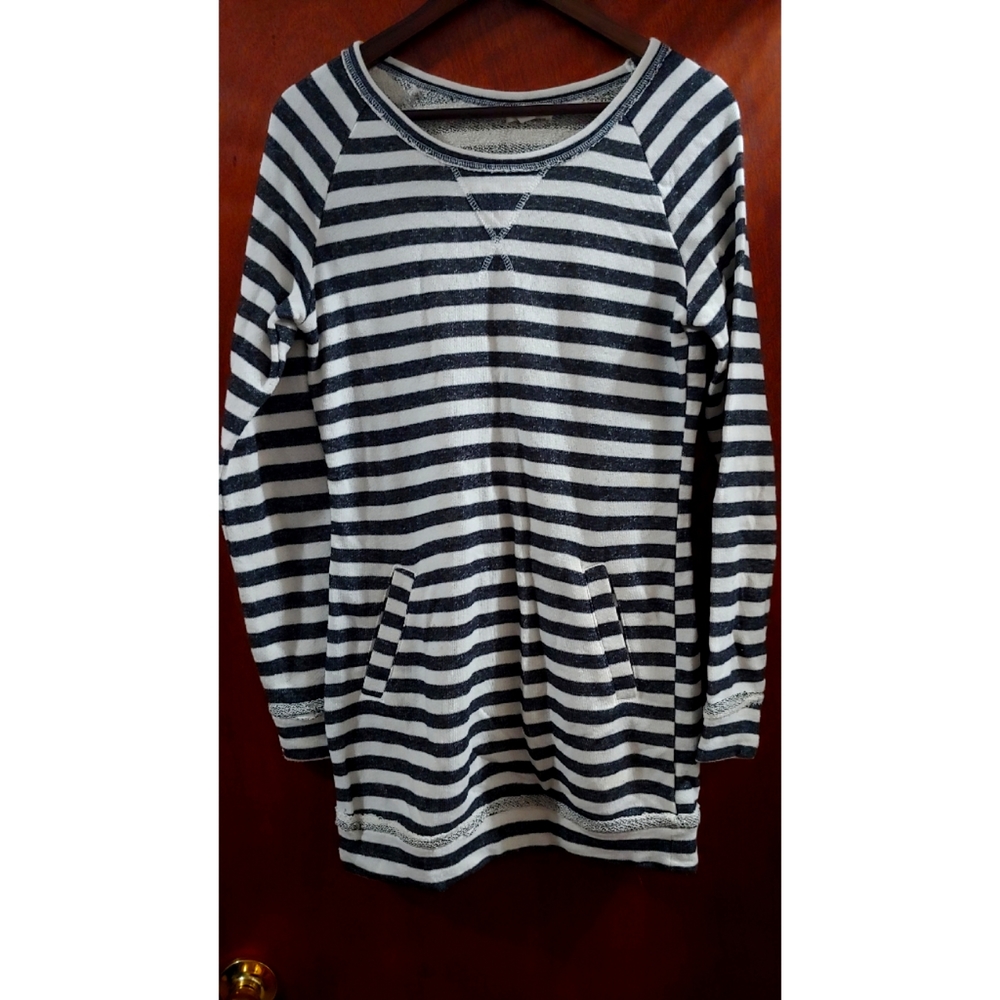 Grey & White Striped Sweater Dress